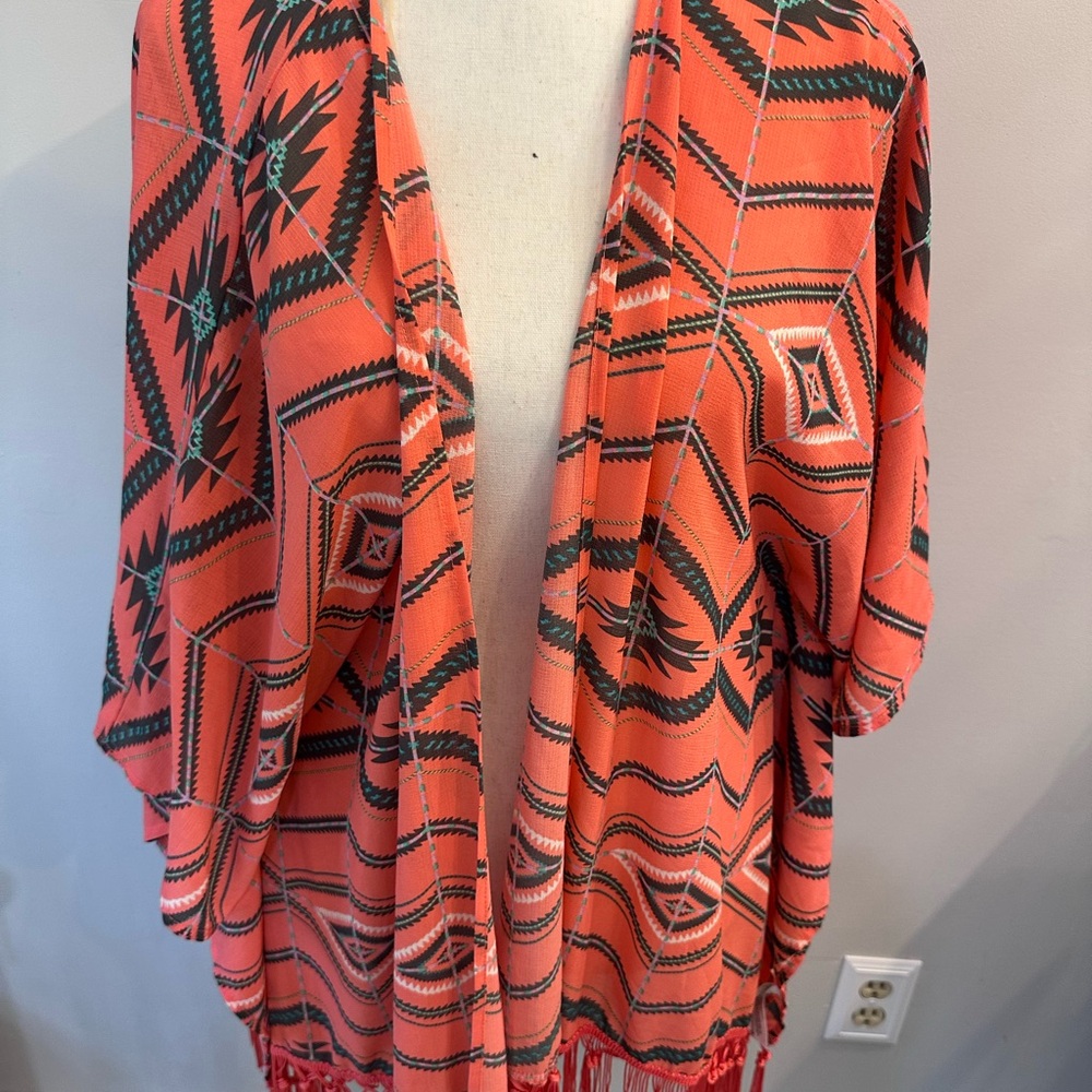 Xhilaration Orange and blue  Geometric wrap with fringe